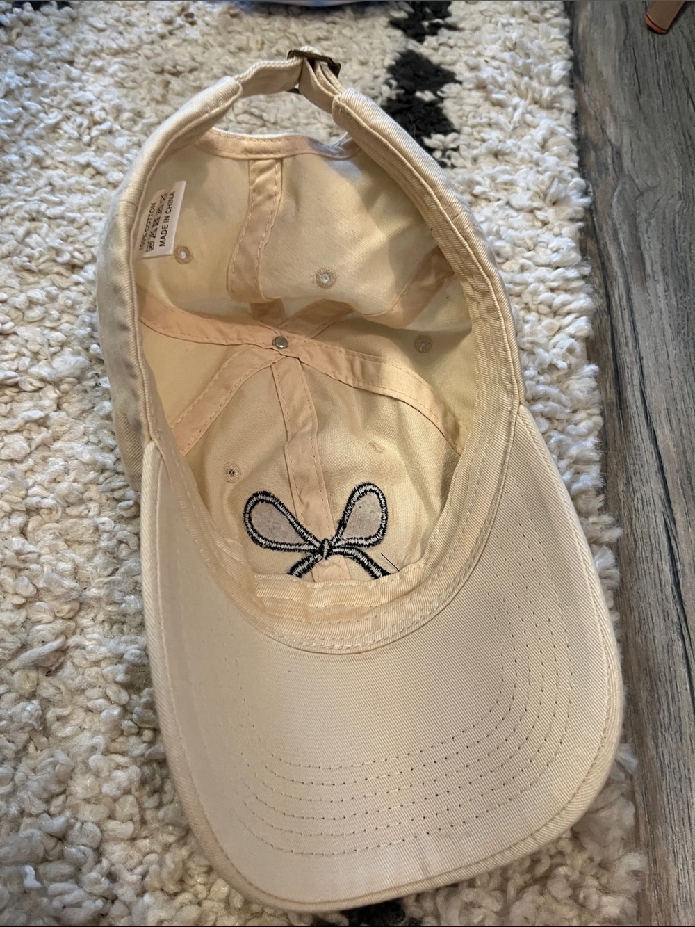 Womens Cream Baseball Cap with Black Bow Embroidery - Picture 2 of 2